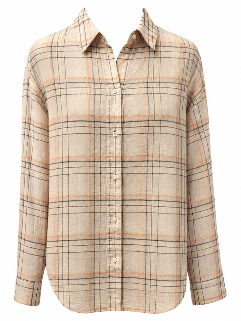 Elizabeth and James Plaid Linen-Like Button Down Blouse - M